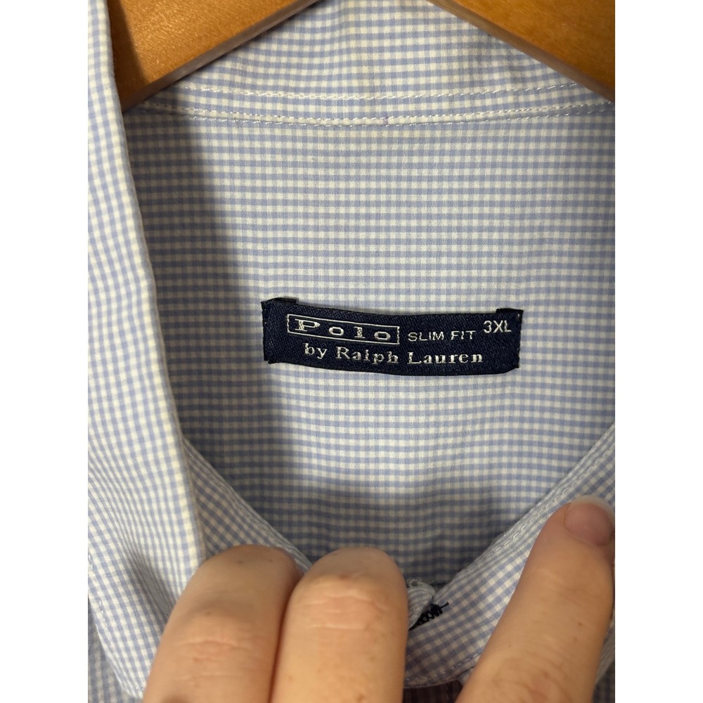 Polo Ralph Lauren Mens 3XL Blue White Gingham Slim Fit Short Sleeve Shirt - Picture 4 of 5